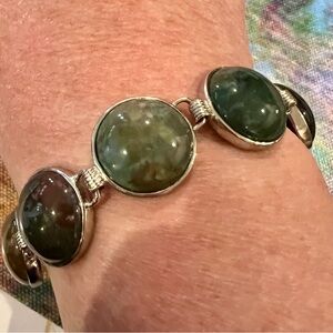 Indian Moss Agate Silver Tone Bracelet